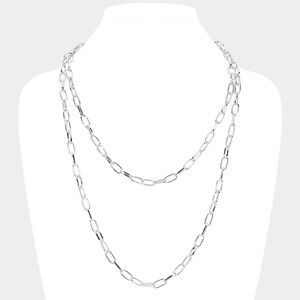 Paperclip Chain Silver Necklace 48” Long